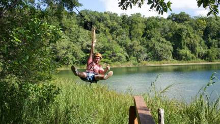 Zip lining through the Mayan jungle